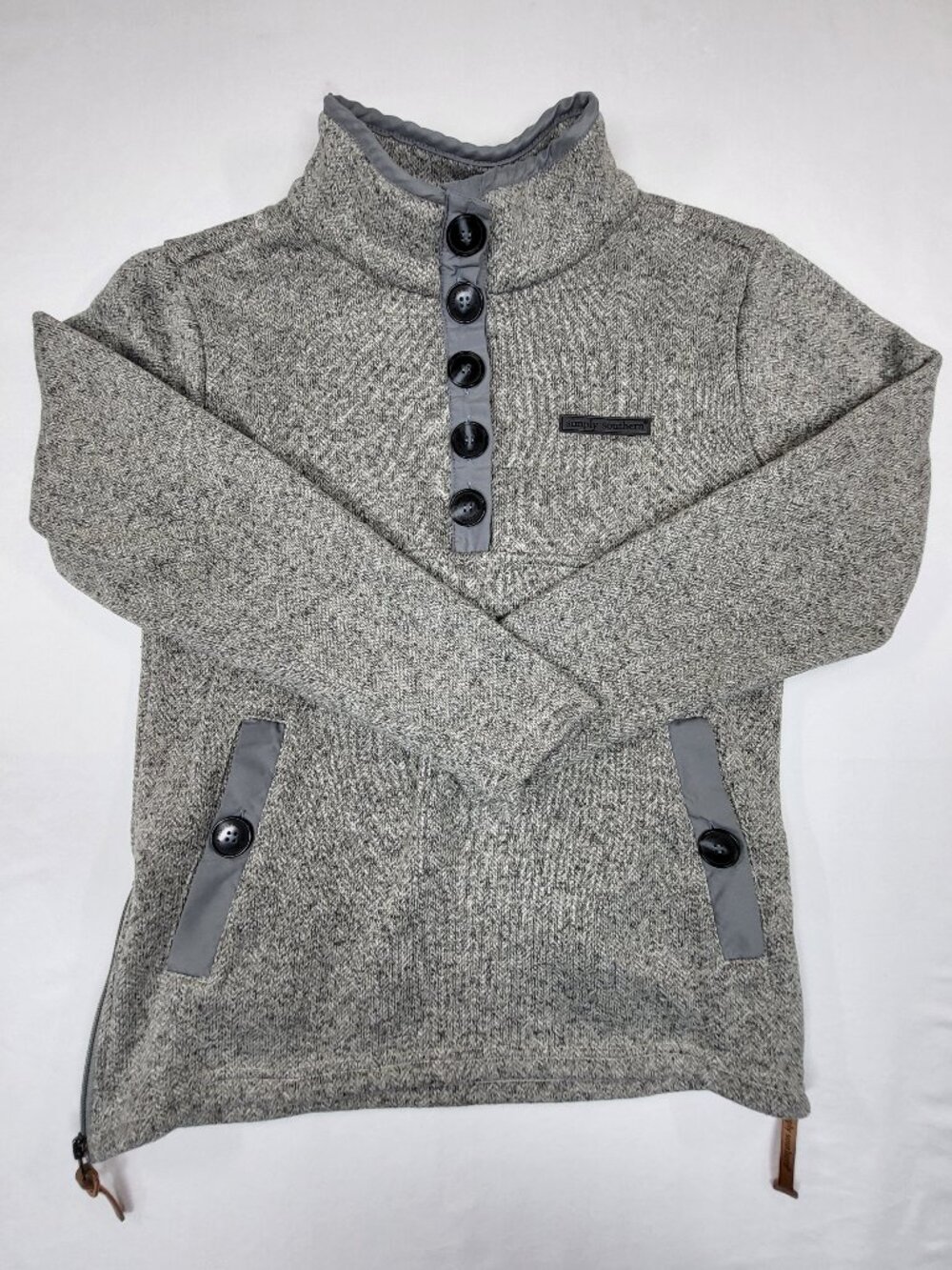 Simply Southern Womens Small Gray Knit Fleece Button Pullover Sweater Side Zip